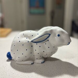 Tiffany and Co vintage White Ceramic coin bank Bunny with Blue Polka Dots